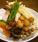 Vegetables steamed in a bamboo steamer