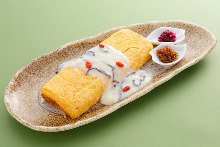 Japanese-style rolled omelet with rice