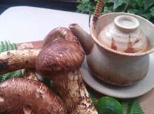 Matsutake steamed in an earthenware teapot