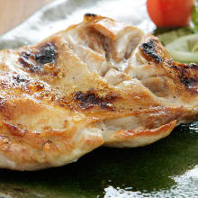 Salted and grilled locally raised chicken