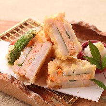 Deep-fried shrimp-stuffed lotus root