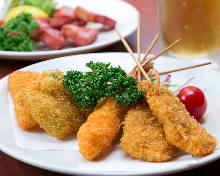 Assorted fried cutlet skewers