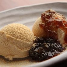Kinako (roasted soy bean powder) ice cream with brown sugar syrup topping