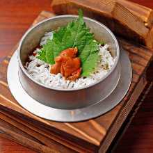 whitebait and plum kamameshi (pot rice)