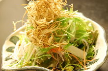 Daikon and burdock salad with hojicha dressing