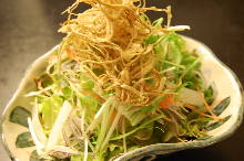 Daikon and burdock salad with hojicha dressing