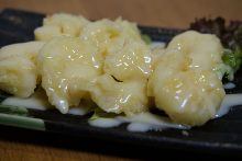 Fried shrimp dressed with mayonnaise