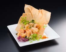 Fried shrimp dressed with mayonnaise