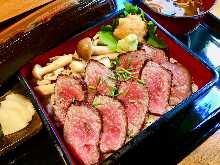 Wagyu beef steak in a lacquered box