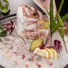 Sea bream sugata-zukuri (sliced sashimi served maintaining the look of the whole fish)