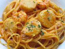 Tomato cream sauce pasta with shrimp