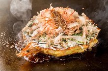 Beef and seafood okonomiyaki
