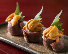 Wagyu beef topped with sea urchin