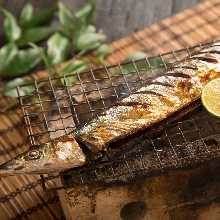 Salted and grilled saury