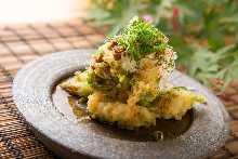 Tempura of Dried Squid with Green Onion Ponzu Sauce Tempura of Dried Squid with Green Onion Ponzu Sauce
