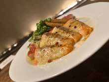 Seared Melty Cheese Salmon and Young Corn Grilled Corn Style
