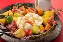 Creamy Burrata Cheese and Seasonal Fruits with Prosciutto Appetizer