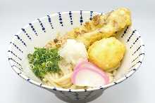Warm Udon with Chikuwa and Egg Tempura