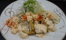 Tuna namban (fried tuna in sweet-peppary sauce) topped with tartar sauce