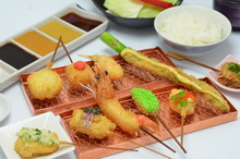 Assorted fried skewers