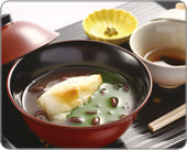 Zenzai (sweet red bean soup with toasted rice cake or chestnuts)