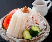 Japanese yam salad with plum meat dressing