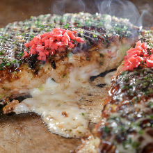 Sticky rice and cheese okonomiyaki