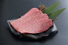 Sliced large Black Wagyu loin