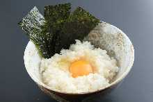 Raw egg on rice