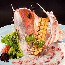 Sea bream sugata-zukuri (sliced sashimi served maintaining the look of the whole fish)