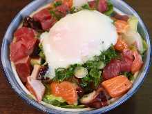 Seafood Sesame Sauce and Soft-Boiled Egg Bowl
