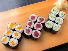 Cucumber Roll / Pickled Radish Roll / Plum and Shiso Roll / Egg Roll Cucumber Roll / Pickled Radish Roll / Plum and Shiso Roll / Egg Roll