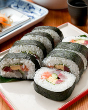 Seafood futomaki sushi rolls