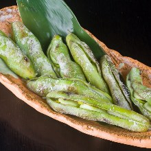 Grilled fava beans