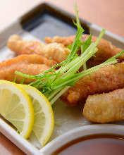 Chicken skin filled with gyoza stuffing