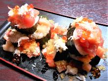 Overflowing seafood sushi