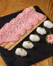 Kobe beef steak sushi Medium fatty tuna 1 piece