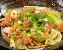 Stir-fried udon noodles with offal