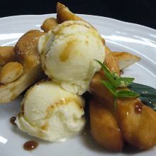 Fried soy milk bread with ice cream