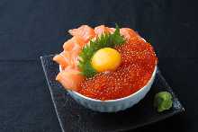 Fresh Salmon and Ikura Overflowing Donburi
