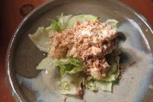 Fried shrimp dressed with mayonnaise