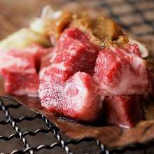 Grilled wagyu on magnolia leaf