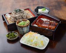 Eel bowl and soba with dipping sauce set meal