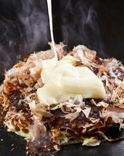 Sticky rice and cheese okonomiyaki