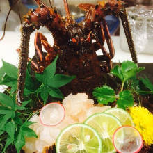 Live spiny lobster sashimi