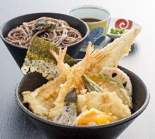 Tempura rice bowl and soba meal set