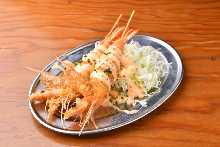 Fried shrimp dressed with mayonnaise