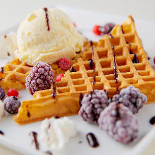 Waffles with vanilla ice cream