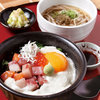 Specially prepared fresh seafood from our kitchen.Seafood & Grated Yam "Makanai" Rice Bowl and Mini Konbu Kelp Soba Noodles