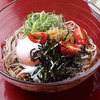 Cold Soba Noodles topped with Dried Young Sardines & a Soft Boiled Egg